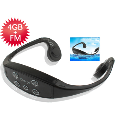 4GB Swim Bone conduction headphone Sport Waterproof IPX8 MP3 Player, Support FM Radio Function (Black)